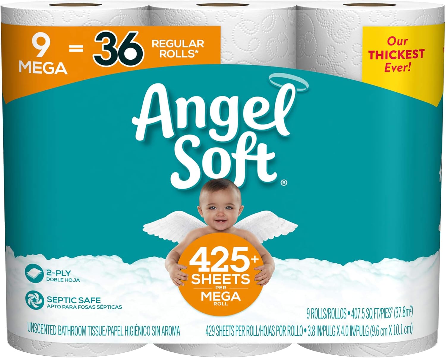 Angel Soft Toilet Paper, 36 Mega Rolls, 36 = 144 Regular Rolls, Bath Tissue, 4 Packs of 9 Rolls: Health & Personal Care