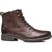 Pegada, Bota Coturno Masculina, Action 180745, Couro, Pinhão/Brown, Bico Redondo, Tamanho 40, com Cadarço e Zíper Lateral, Fo