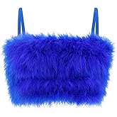 TYNORA Women's Faux Fur Crop Top Spaghetti Strap Tube Tops Strappy Cami for Concert Club Party