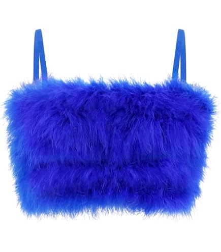 Vimoisa Women Feather Trim Bustier Satin Crop Top Faux Fur Corset