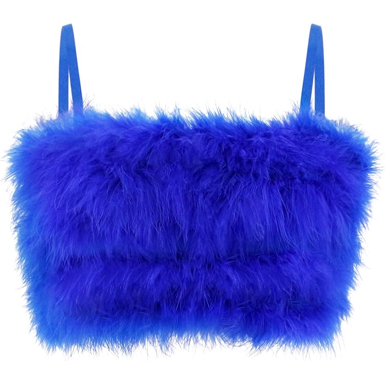 Naimo Women's Fuzzy Faux Fur Crop Top Cami Sleeveless Spaghetti