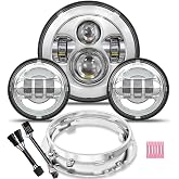 TRUCKMALL 7 inch LED Headlight Fog Passing Lights DOT Kit Ring Motorcycle for Touring Road King Ultra Classic Electra Street Glide Tri Cvo Heritage Softail Slim Deluxe Fatboy Chrome