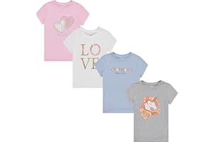 BTween Girls 4-Piece Summer Tops | Fashionable Short Sleeve T-Shirt | Casual Daily Shirt for Kids - Assorted Colors