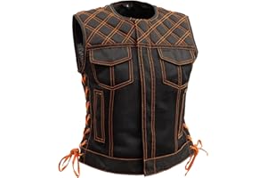 First Mfg Co Lexy/Bonnie Womens Motorcycle Biker Riding Denim, Twill, Leather, Mesh, Perforated Armor Biker Vest for Women
