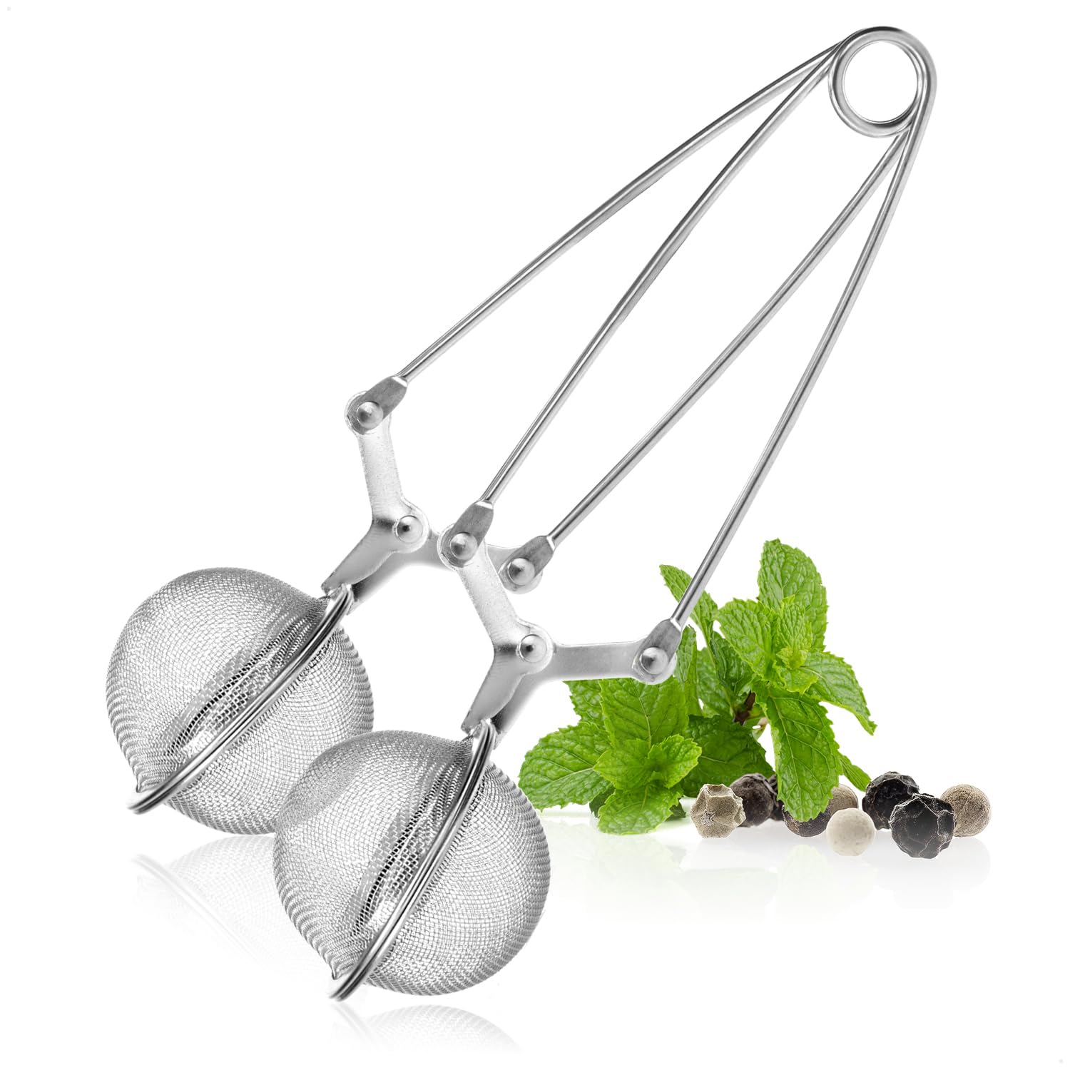 COM-FOUR® 2X Tea Tongs, Ball-Shaped Tea Infuser Made of 304 Stainless Steel, Tea strainers for Loose Tea, Strainer Tongs for Tea Lovers (02 Pieces - Ø 5.5 cm)