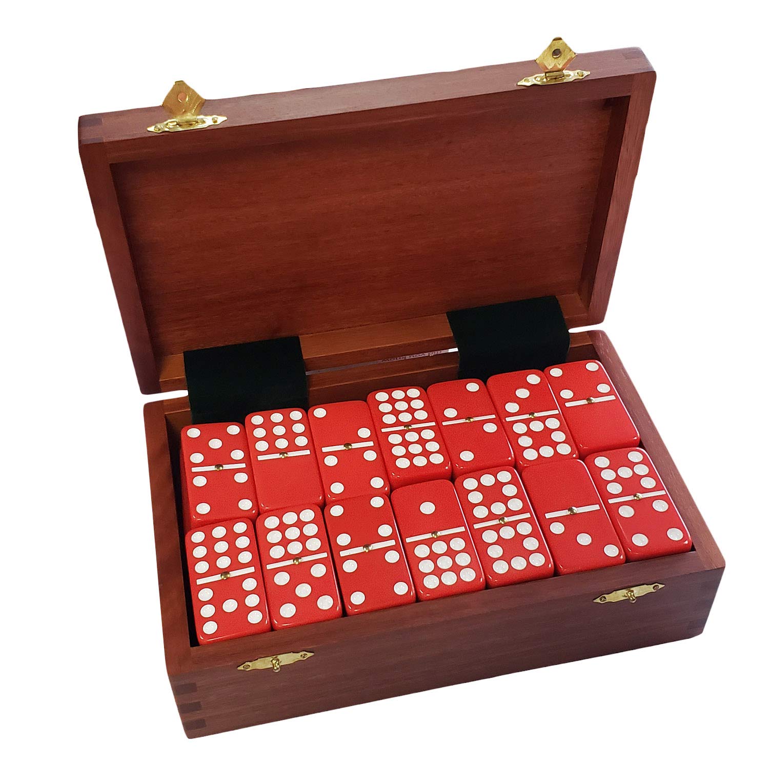 Photo 1 of Marion Double 9 Domino Set (55 Tiles) Jumbo Tournament Professional Size with Spinners in Dovetailed Sheesham Wood Box (Red)