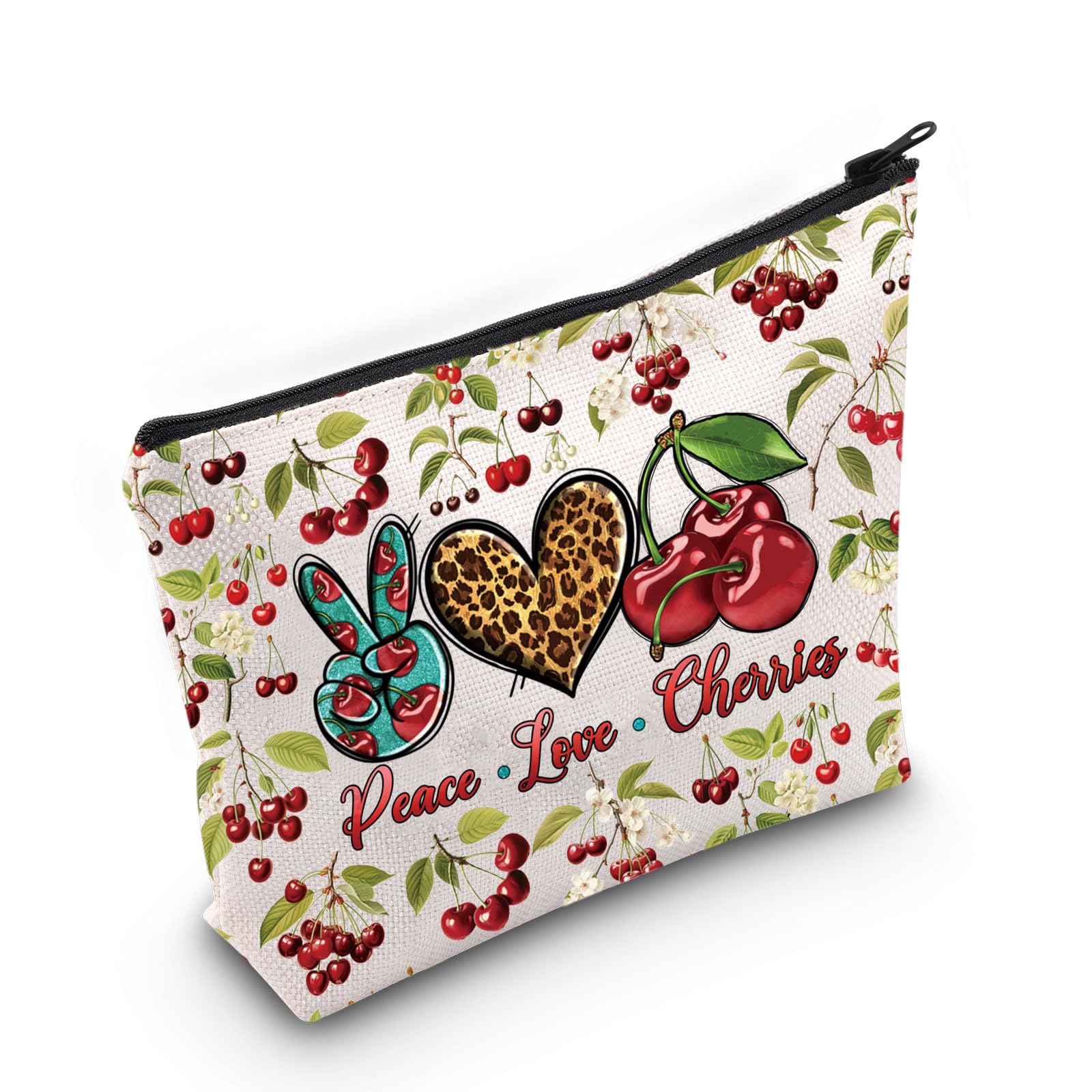 WZMPA Funny Cherry Cosmetic Makeup Bag Cherry Lover Gift Peace Love Cherries Makeup Zipper Pouch Bag Fruit Lover Gift, Peace Cherries F, Fit — image 1