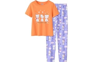 UNICABBIT21 Pajamas for Girls Cute Unicorn Pants and Short Sleeve Tee Big Kids Cotton Sleepwear Set Size 6-16