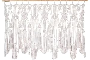 47x22 Inch Cotton Rope Woven Macrame Curtains for Windows, Wall Hanging Short Boho Valance for Kitchen Bedroom Balcony Door, 