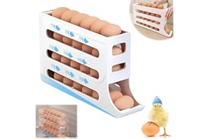 YOUSHEME Upgrade 4 Tiers Egg Holder for Fridge,4 Tiers Fridge Egg Rack Large Capacity Egg Dispenser for Refrigerator, 2024 New Auto Rolling Egg Tray Stackable Space-Saving Refrigerator Egg Holders(White)
