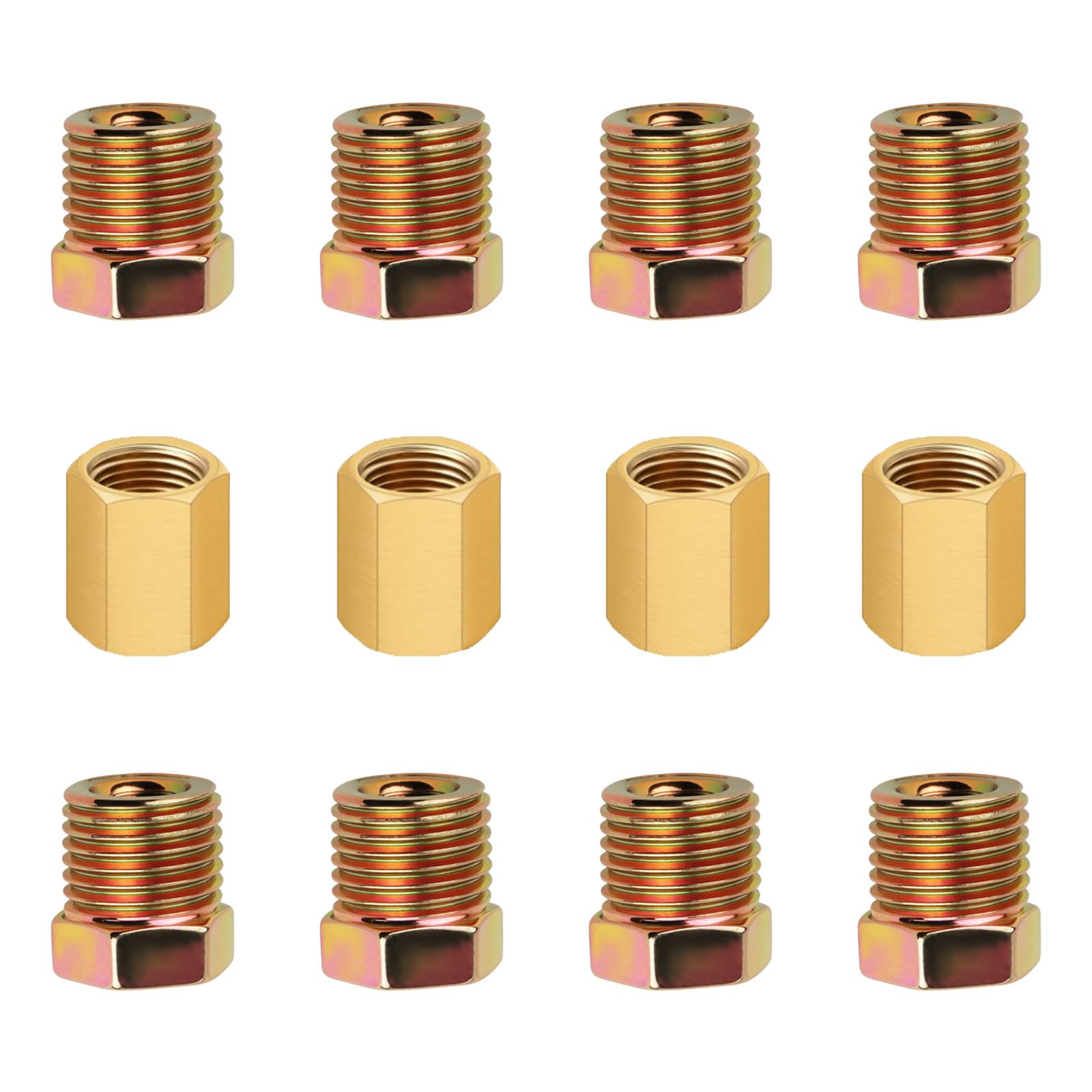 Photo 1 of 12PCS 7/16"-24 Thread 1/4 Brake Line Fittings,1/4 Brake Line Union with 8 Nuts & 4-Unions for 0.25" Brakes Lines Inverted/Double Flares,Car Accessories Brakes Lines Kit (12Pcs-1/4")