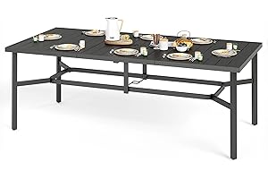 SUNSHINE VALLEY 83" Patio Table for 8,Large Rectangle Patio Dining Table with Umbrella Hole,E-Coating and Powder Coating Steel Frame Metal Outdoor Patio Table for Garden Backyard Lawn Yard