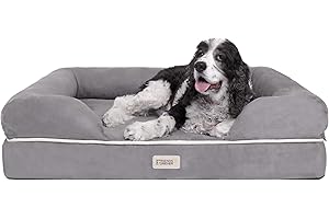 Friends Forever Large Dog Bed, Orthopedic Pet Sofa Memory Foam Mattress, Calming Dog Couch, Wall Rim Pillow, Water Resistant Liner, Washable Cover, Non-Slip Bottom, Chester, Large Grey