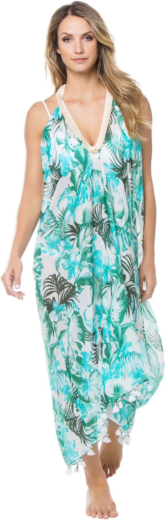 Subtle Luxury Women's Wovens Palm Fronds Halter Midi Dress Swim Cover Up