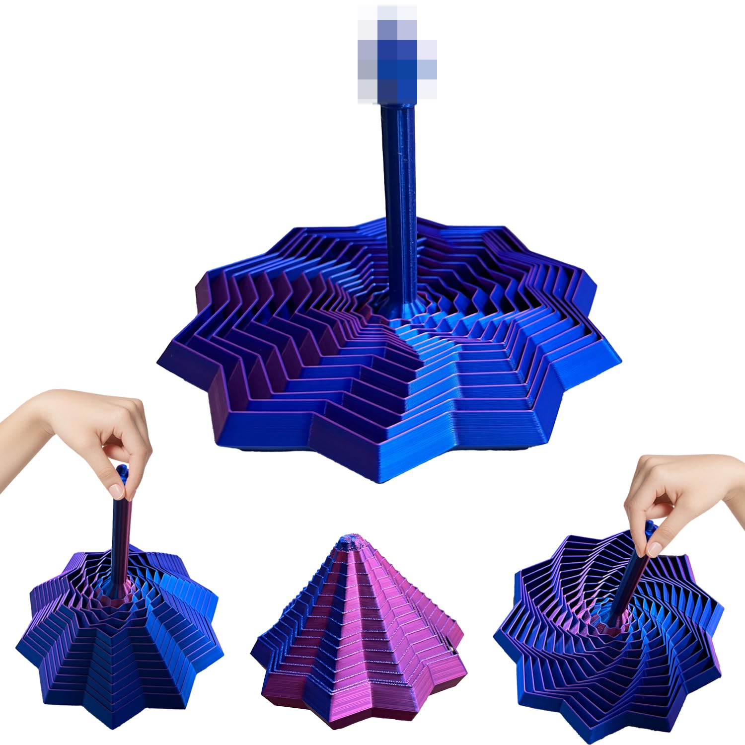 Photo 1 of 3D Printed Expanded Sensory Fidget Star,Transformable Stress Relief Finger Toy with Detachable Handle,for Office desks as a Stress-Relief Gifts,ADHD & Stress Relief (Red-Blue)