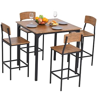 HOMCOM 5 Piece Modern Counter Height Dining Set with Footrest