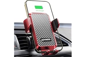 Wireless Car Charger, JOYMASS 15W Fast Charging Auto Clamping Car Charger Cell Phone Holder Mount Vent for iPhone 15 14 13 12 Mini Pro Max 11 XR, Samsung Galaxy S23 Ultra S22 S21+ Note 20, etc - Red