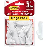 Command Medium White Hooks, 20 Hooks, 24 Strips | Damage-Free Hanging with Adhesive, Heavy Duty Hanging Great for Organization and Storage, Holds up to 3 lb