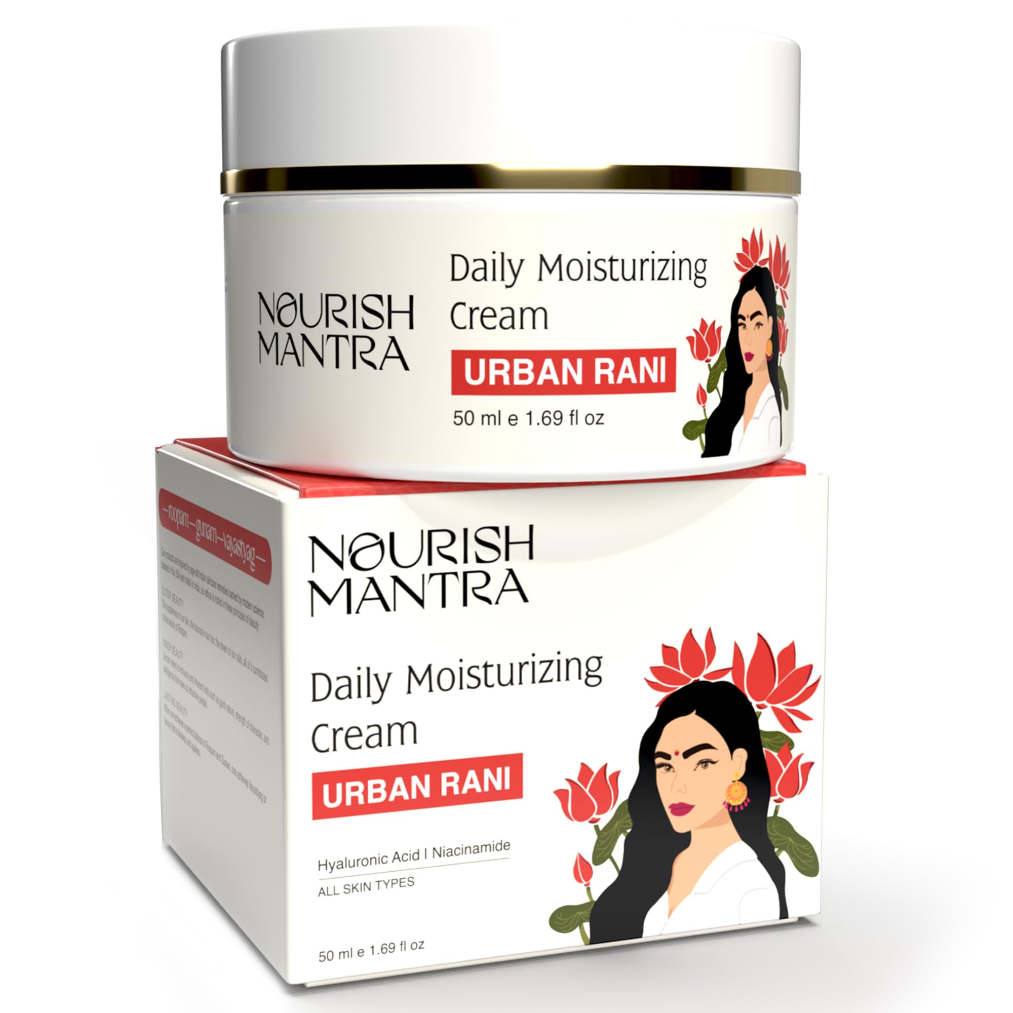 Nourish Mantra - Urban Rani Daily Moisturizing Cream | Face Cream Made With Hyaluronic Acid, Niacinamide & Sea Buckthorn | Moisturizer for All Skin Types | Hydrates & Nourishes Skin | 50 ml
