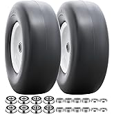 13” Solid Tires, 13x5.00-6 Flat Free Tire and Wheel with 3/4” Axle Bore Hole and Double Sealed Bearings Compatible with Hand Truck, Wheelbarrow, Lawn Mower Tires (White, 2PCS) P-101