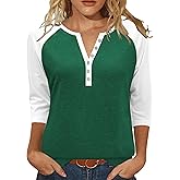 Heymiss Womens Summer Tops 3/4 Length Sleeve V Neck Casual Color Block Tunic Tops Dressy