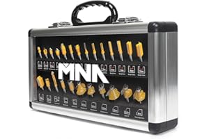 MNA Router Bit Set 25 Pieces 1/4 Inch, European Edition Router Bits Kit, Traditional Woodworking Tools, Aluminium Case