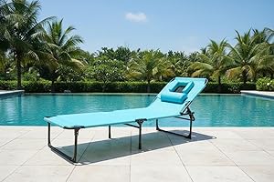 450lbs Heavy Duty Tanning Chair, Folding Beach Lounge Chair with Face Hole & Removable Pillow, Adjustable Patio Chaise with C