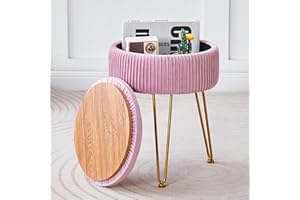 Cpintltr Velvet Foot Rest Stool Multipurpose Dressing Stools Upholstered Round Storage Ottoman Modern Soft Vanity Chair with Memory Foam Seat Dusty Pink