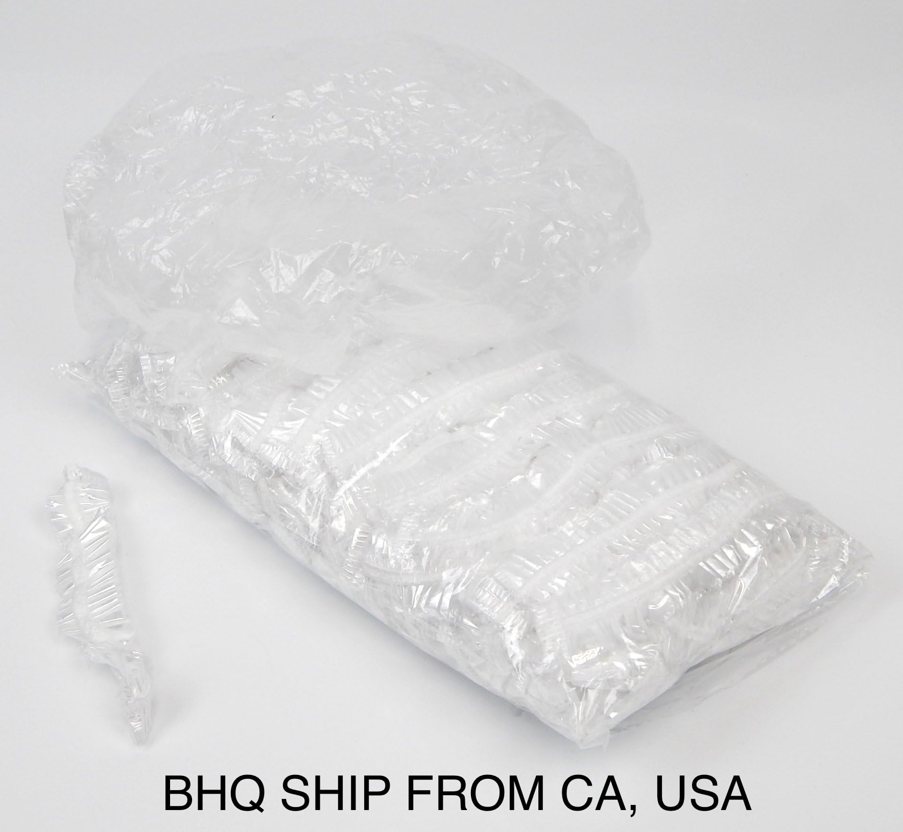 100 Pieces Plastic Disposable One-off Hotel Home Shower Bathing Clear Hair Elastic Caps Hats Suitable for Home Hotel and Hair Salon Use