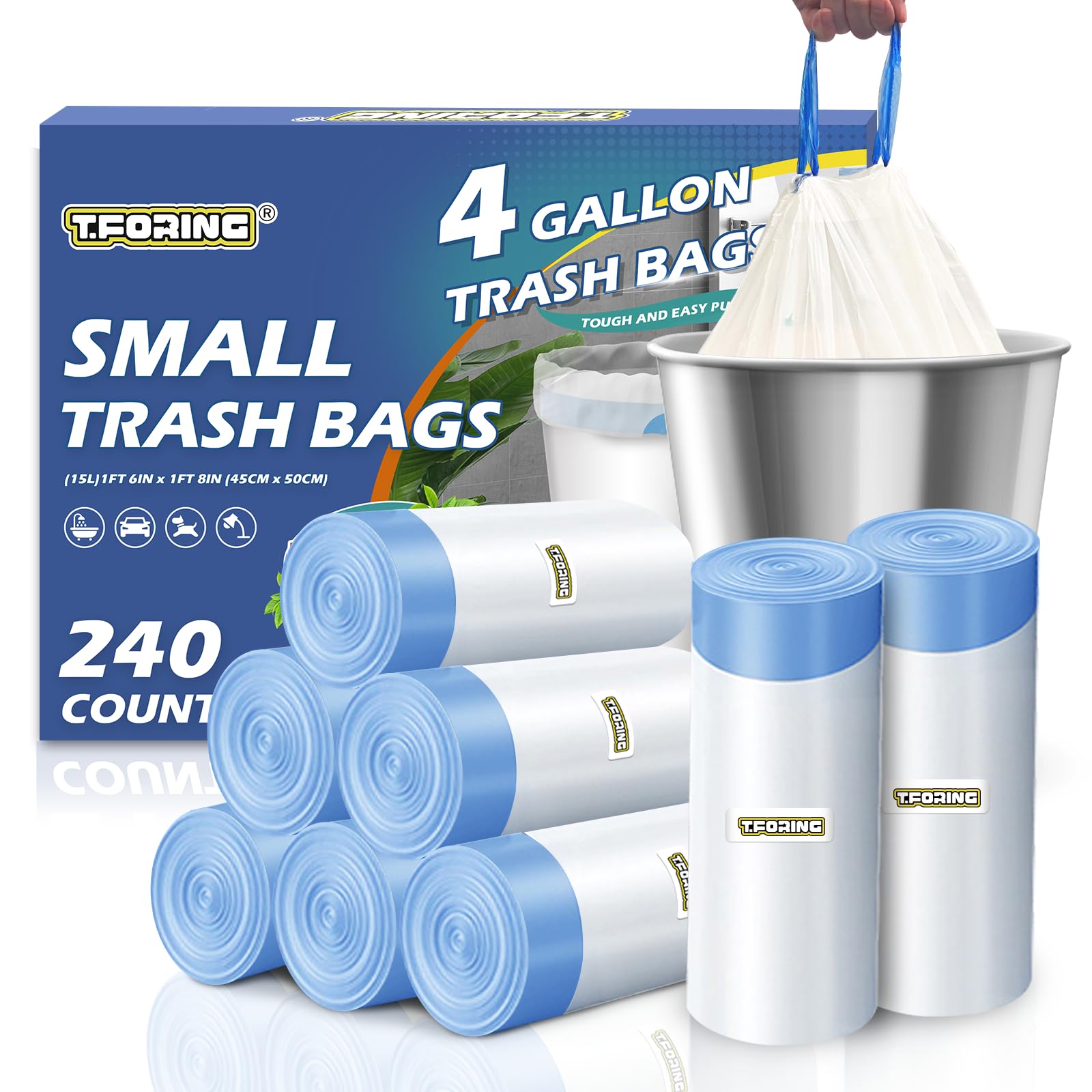 240 Count 4 Gallon Small Trash Bags Drawstring 1.1