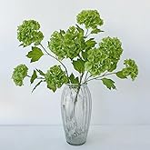 YalzoneMet RUZUQE 4 Pcs Dark Green Artificial Snowball Viburnum Flower 26.8‘’ Small Blooms Hydrangea Real Touch Faux Latex Long Stem Snowball for Spring Home Decoration Table Centerpiece
