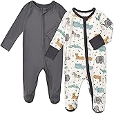 Aablexema Baby Footed Coverall Pajamas with Mittens Rayon from Bamboo 2pcs Newborn Infant 2-way Zipper Outfit