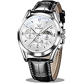 OLEVS Men's Leather Analog Quartz Watch - Luxury Chronograph Wristwatch With Date, Waterproof, Luminous - Dress Style