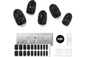 Adora Couture Semi Cured Gel Nail Strips |20pcs Black Glitter Gel Nail Sticker | Gel Nail Stickers with UV Light Required (Galaxy)