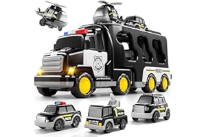 Bennol Toddler 5 in 1 Police Truck Toys for 1 2 3 4 5 Year Old Boys, Police Rescue Vehicles Car Trucks Bus Helicopter for Kids Ages 1-3 3-5, Car Toys for 1 2 3 4 5 Year Old Boys Girls Birthday Gifts