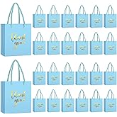 Honoson 30 Pcs Mini Gift Bag with Handle 4 x 2.75 x 4.5'' Small Thank You Bag Foil Paper Tote for Valentine's Day Wedding Baby Shower Birthday Graduation Party Favor Supplies(Light Blue/Gold)