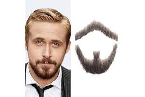 Qiureva Fake Mustaches Beard Human Hair Made Realistic Fake Beard Mustache Goatee Beard for Drama/Party/Movie Prop Makeup