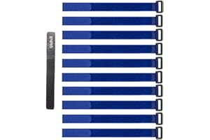 Oldhill Hook and Loop Cinch Straps Adjustable and Reusable - 10 Pack (12" x 0.8", Blue)