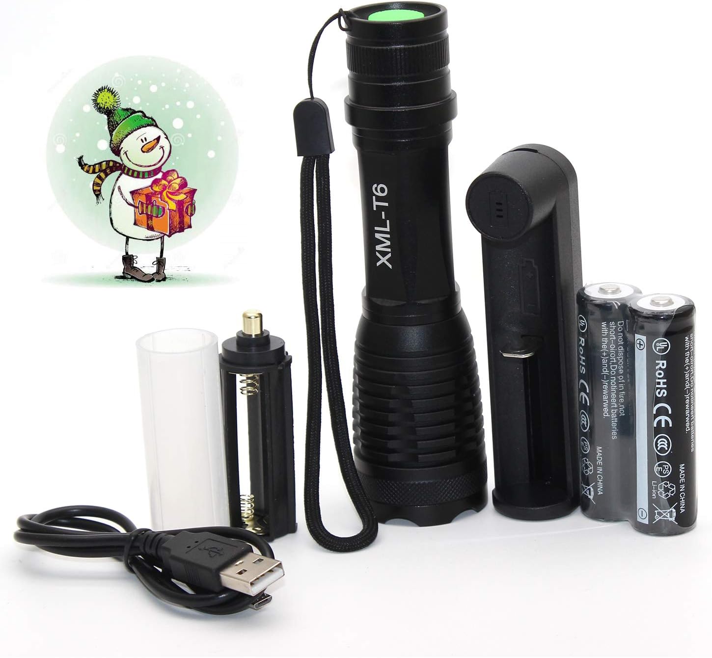 LED Torch Flashlight Set Included 4x18650 Flat top, Mini Torch，5 Light Modes for Camping, Cycling, Running, Dog Walking and More Outdoor video doorbell vaping USB Fan set (Fulfilled by Seller 6)