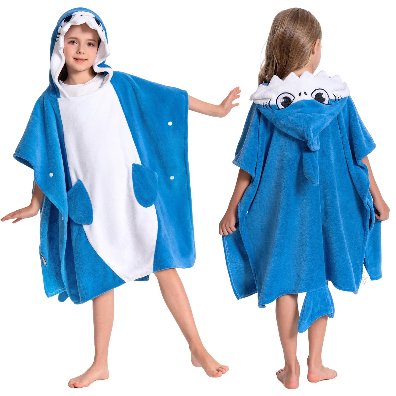 Photo 1 of OLAOLA Shark Hooded Kids Beach Towels for 3-12 Years Boys Girls, Soft Absorbent Kids Hooded Bath Towel Wrap, Toddler Pool Swim Towel with Hood