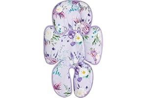 CARUILI Infant Car Seat Insert, 2 in 1 Car Seat Head Support Baby Girls, Super Soft Newborn Carseat Insert Cushion for Stroller, Bouncer, Purple Floral