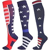 Junely American Flag Compression Socks Patriotic Knee High Socks for 4th of July Running Athletic Nurses Pregnant Women Work Support Travel Flight Sports Gifts Red White Blue