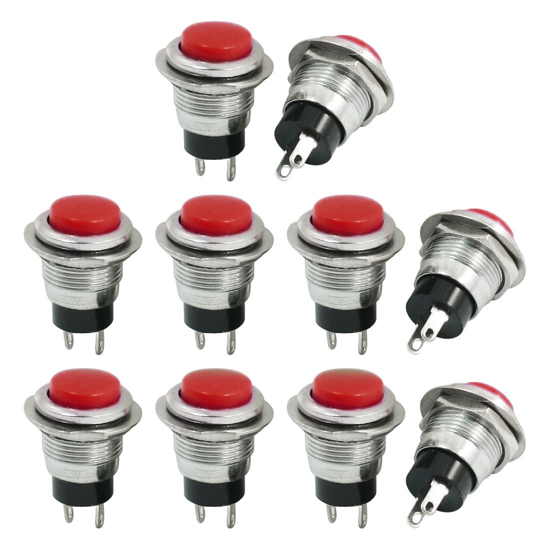 Sourcingmap 10Pcs Red SPST Momentary 12mm Push Button Switch AC125V 6A 250V 3A