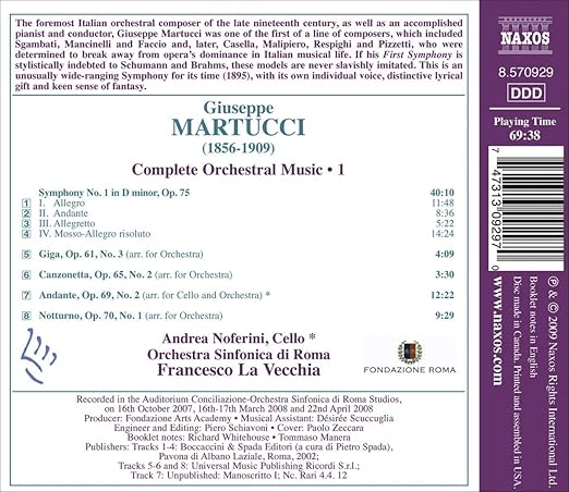 Martucci Giuseppe Complete Orchestral Music 1 Symphony No 1 Amazon Com Music