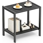 HASAKIESAA Outdoor Side Table 2 Tier Small Patio End Table with Metal Frame, Weather Resistant Square Porch Coffee Table for Patio, Deck, Garden, Backyard and Balcony, Indoor Outdoor Use, Black