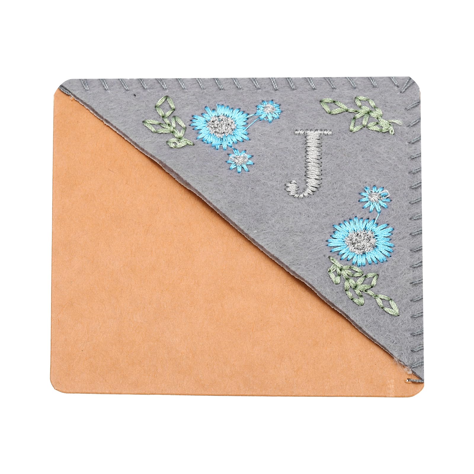 PATIKIL Personalized Embroidered Corner Bookmark, Cute Flower Felt Stitched Triangle Book Mark Page Marker for Women Men Book Lovers Teachers, Grey, Letter J