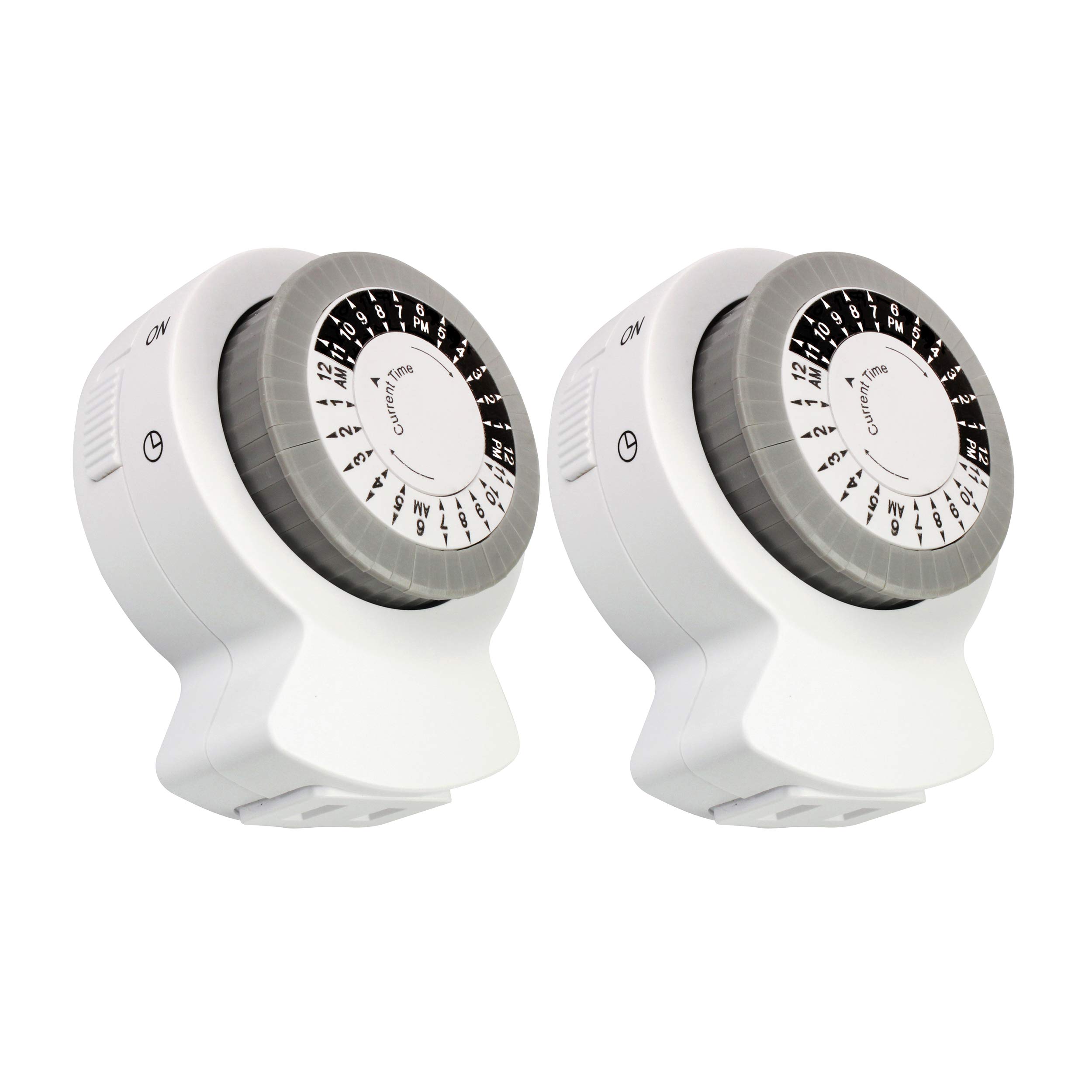 Clear Power Indoor Timer (Dual Pack) 1 Polarized Outlet 24 Hour Mechanical Timer for Lamps, Fans, Grow Lights, Christmas Lights and Holiday Decorations, White, Polarized Plug, 2-Pack, CP50001X2