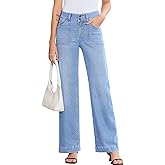 Sidefeel Women's Wide Leg Jeans High Waisted Stretchy Tummy Control Straight Leg Denim Pants