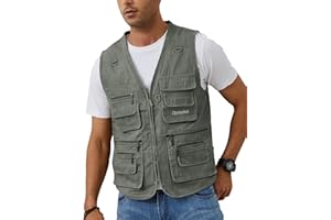 Gihuo Men's Fishing Vest Casual Utility Travel Safari Cargo Outdoor Work Photo Fly Vest Jacket with Multi Pockets