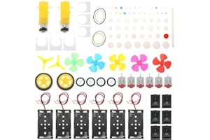 MELIFE 6 Sets DC Motors Kit Mini Electric Hobby Motor 3V-12V 25000RPM with 60PCS Plastic Gears, TT Motor, 2AA Battery Holder, Boat Rocker Switch, Shaft Propeller, Plastic Wheels for DIY Science Projects